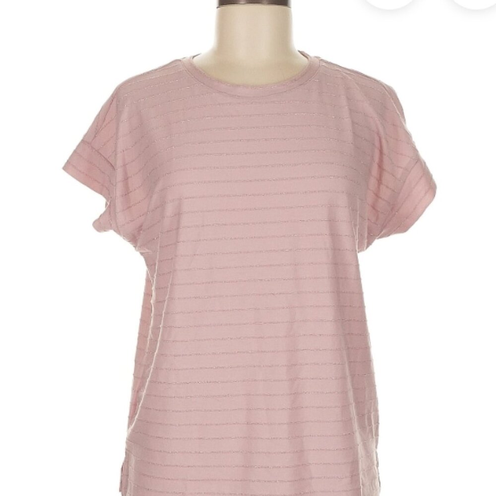 Women's ELLEN TRACY Pink Glitter Stripe T-Shirt